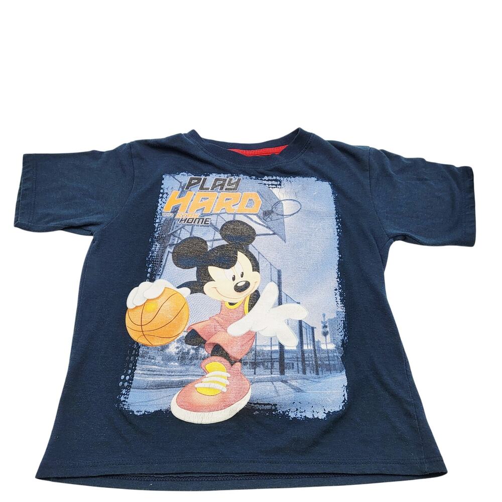 Disney Mickey Mouse "PLAY HARD OR STAY HOME" Graphic T-Shirt Boys Size 5/6